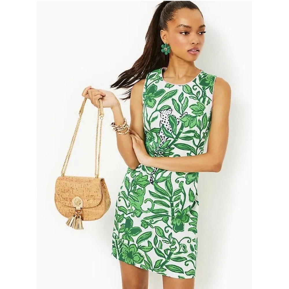 Lilly Pulitzer Mila Stretch Shift Dress Size 8 Fiddle Leaf Green Escape Plan - Picture 1 of 8